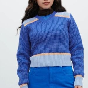 NWT MARNI CHUNKY KNIT BLOCK BLUE SWEATER SIZE S